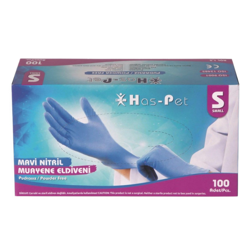 HAS-PET Mavi Nitril Eldiven (S) 100'Lü