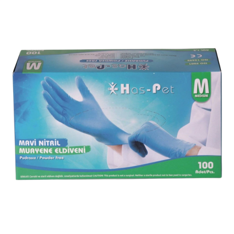 HAS-PET Mavi Nitril Eldiven (M) 100'Lü
