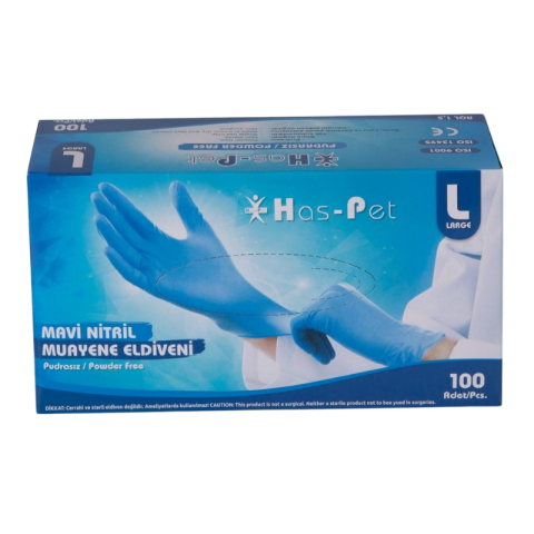 HAS-PET Mavi Nitril Eldiven (L) 100'Lü